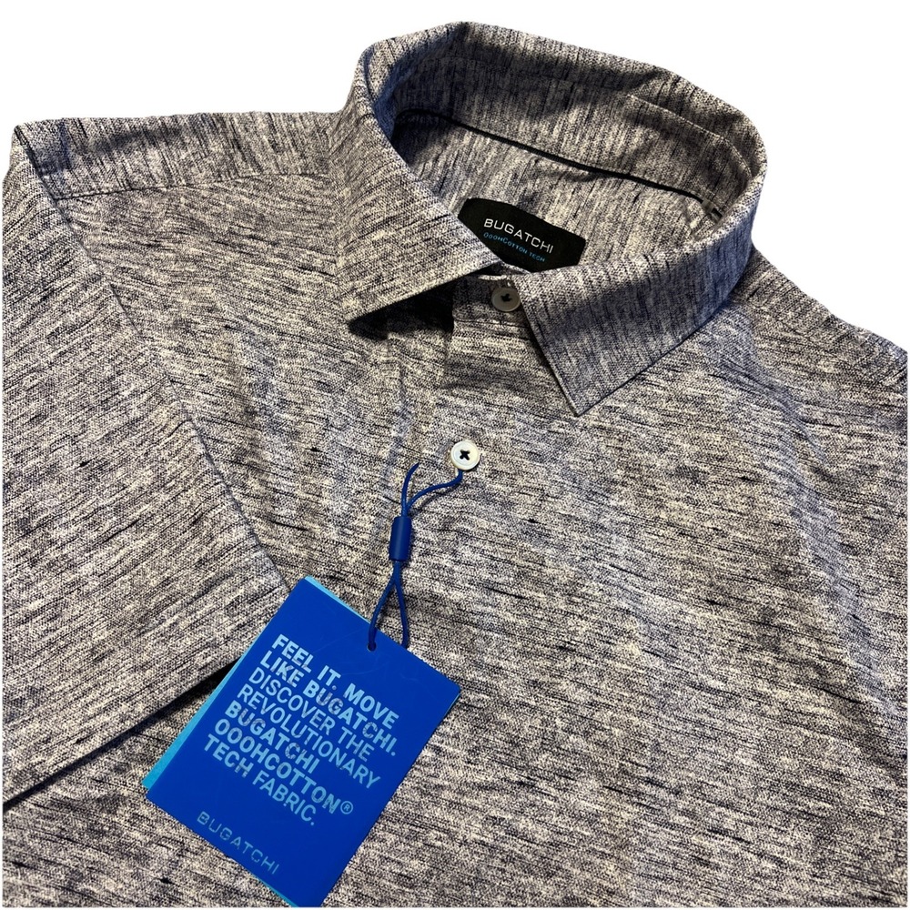 NWT Bugatchi Men's Sm Polo Shirt Navy OoohCotton Tech 8-Way Stretch VF9610F40